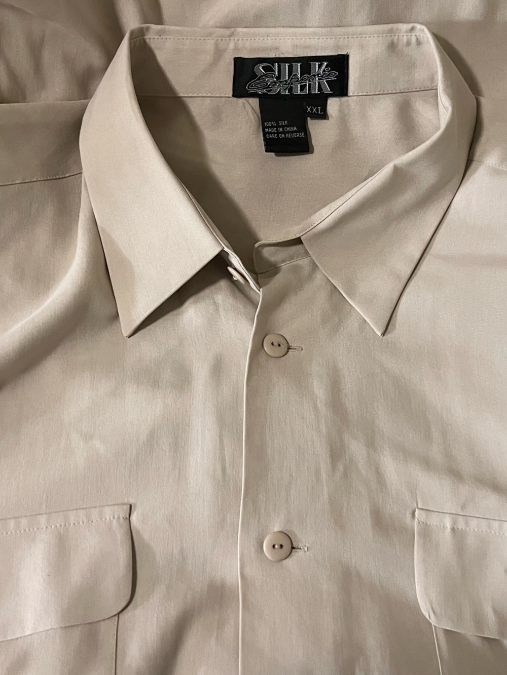 100% Silk Button Up Shirt Beige XXL - Picture 4 of 4
